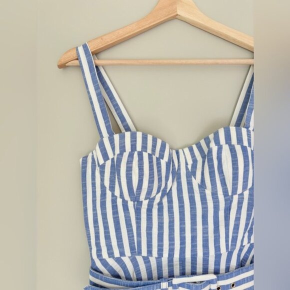 NEW Cara Cara Calypso Midi Dress Ivory Blue Striped Seersucker | US 6 UK 10 - Picture 9 of 14